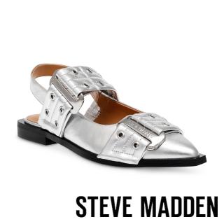 【STEVE MADDEN】GRAND AVE 雙扣環粗帶尖頭涼鞋(銀色)