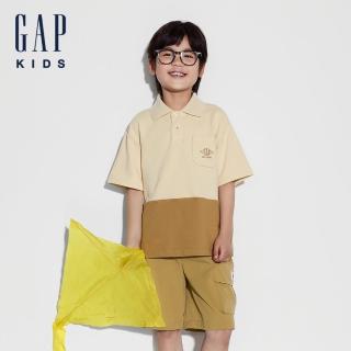 【GAP】男童裝 Logo短袖POLO衫-卡其棕撞色(466215)