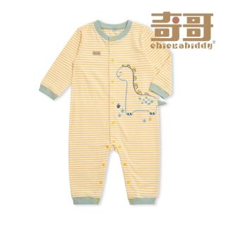 【奇哥】Chic a Bon 嬰幼童裝 小恐龍橫紋長袖兔裝/連身衣(3-18個月)
