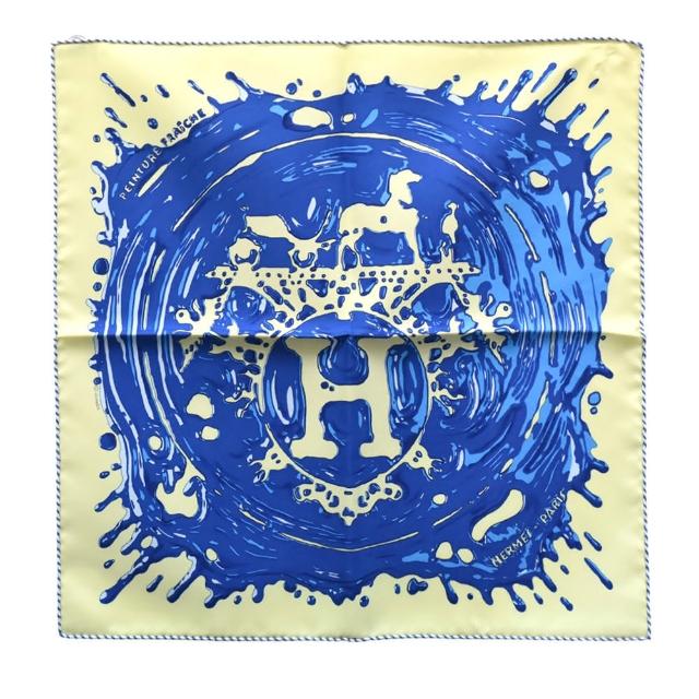 【Hermes 愛馬仕】經典Peinture Fraiche 45線條滾邊絲質方巾(黃色H892685S-YELLOW)