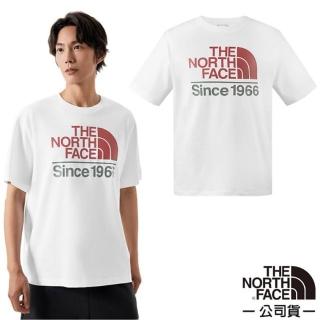 【The North Face】男 彈性透氣純棉短袖圓領T恤.休閒套頭衫.運動上衣(88G3-FN4 雪峰白)