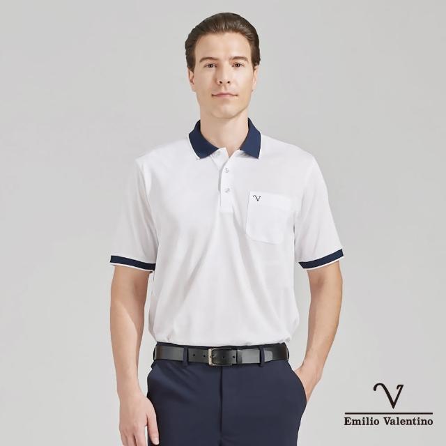 【Emilio Valentino 范倫鐵諾】男裝 吸濕速乾涼爽彈性胸袋短袖POLO衫_白(66-4V8127)