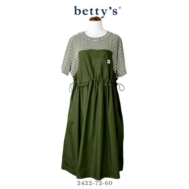 【betty’s 貝蒂思】腰間抽繩拼接條紋短袖洋裝(共二色)
