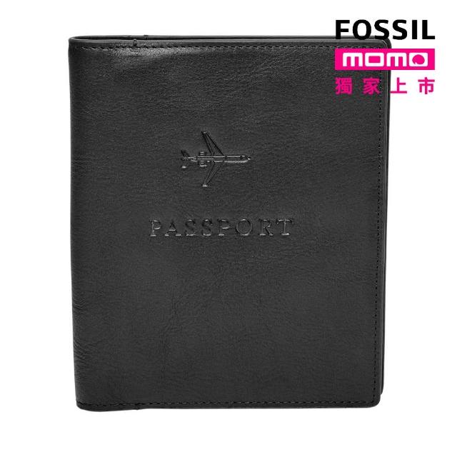 【FOSSIL 官方旗艦館】真皮RFID防盜護照夾-黑色 MLG0358001