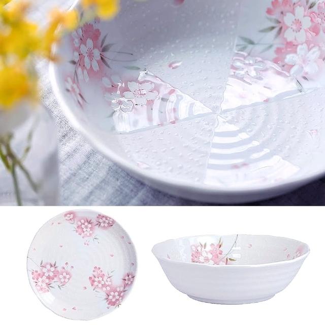 【野思】日本進口 大容量1+1優惠組  水珠櫻花陶瓷餐盤(21.5cm大碗公 24cm大餐盤)