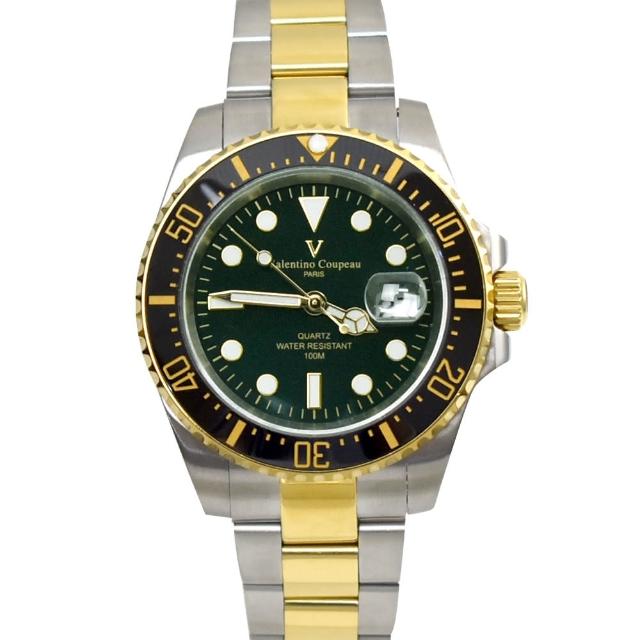 【Valentino Coupeau】水鬼錶 范倫鐵諾.綠面雙色鋼錶(鋼錶)