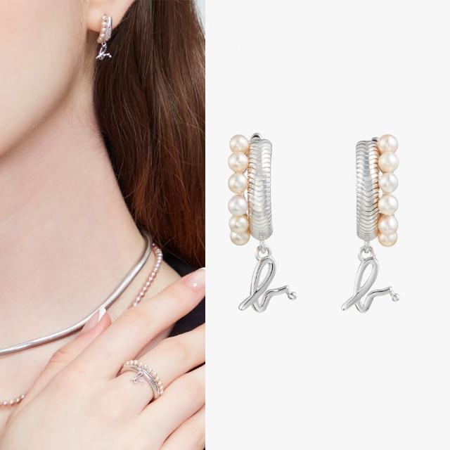 【agnes b.】bijoux Mini Pearl系列純銀珍珠耳環(銀色)