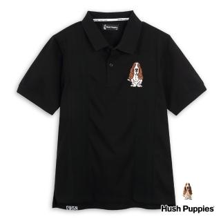 【Hush Puppies】男裝 POLO衫 拼接經典品牌刺繡狗寬鬆版POLO衫(黑色 / 43101204)
