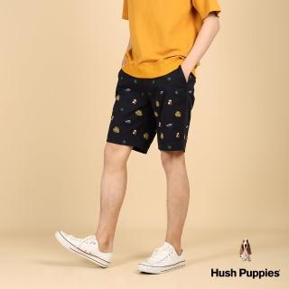 【Hush Puppies】男裝 短褲 滿版品牌趣味造型刺繡休閒短褲(丈青 / 43122107)