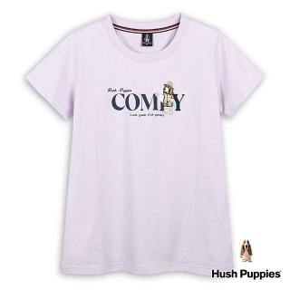 【Hush Puppies】女裝 T恤 簡約英文印花精緻刺繡衝浪狗T恤(粉紫 / 43211105)