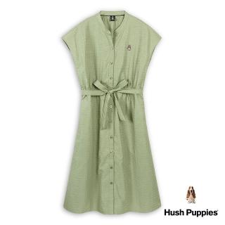 【Hush Puppies】女裝 洋裝 質感條紋開襟腰綁帶落肩洋裝(芥蒂綠 / 43215109)