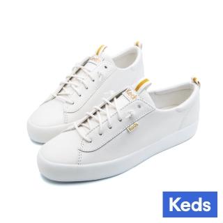 【Keds】KICKBACK 舒適免綁帶皮革懶人戶外休閒小白鞋(9243W123721)