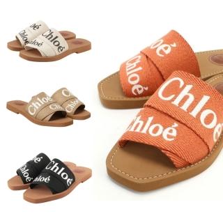 【Chloe’ 蔻依】CHLOE WOODY 黑色 沙漠色 橘色 白色 標誌織帶 平底 拖鞋(C23U188EF/ C22U188Z)