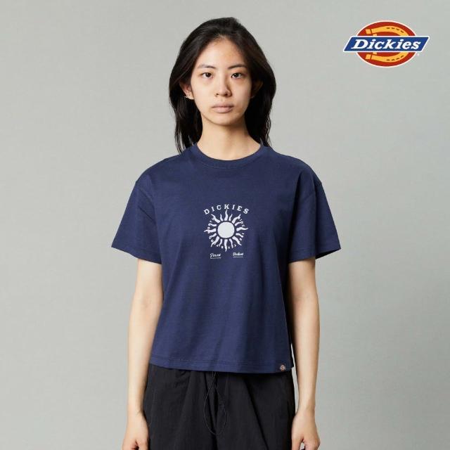 【Dickies】女款深藍色純棉胸前簡約太陽圖案印花短袖T恤｜DK013133B29