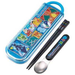 【小禮堂】寶可夢 滑蓋三件式環保餐具組 - 藍黑色款(平輸品)