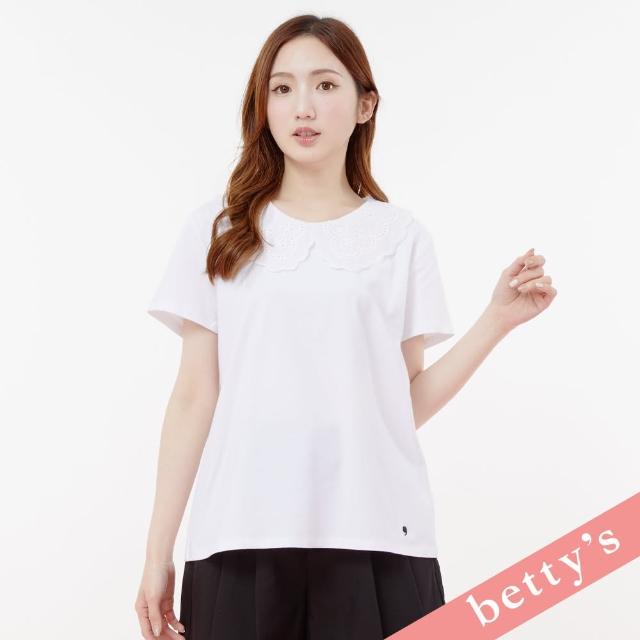 【betty’s 貝蒂思】可愛蕾絲雲朵桃領素色T-shirt(白色)