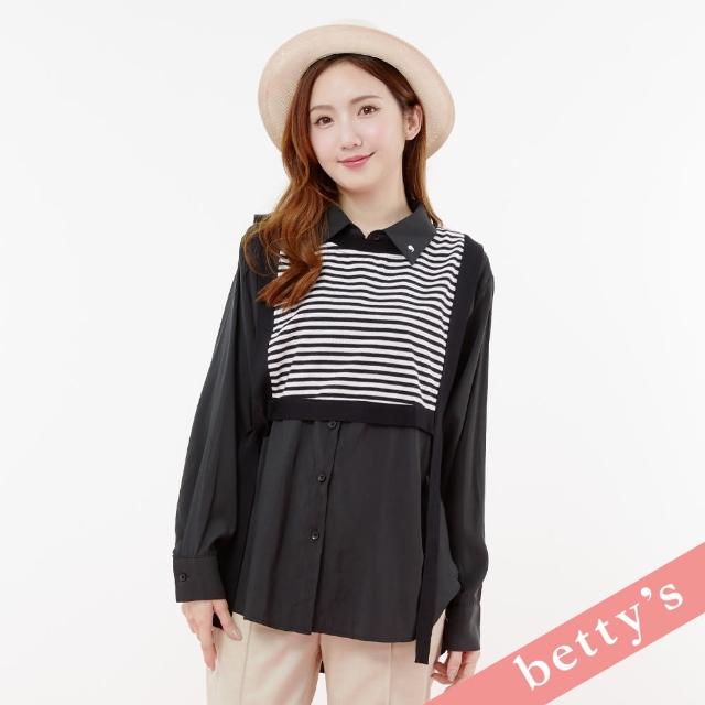 【betty’s 貝蒂思】兩件式條紋短背心綁帶襯衫(黑色)