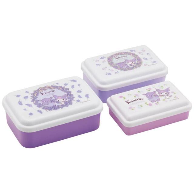 【小禮堂】酷洛米 方形保鮮盒3入組 SLUS3AG - 紫花圈款(平輸品)