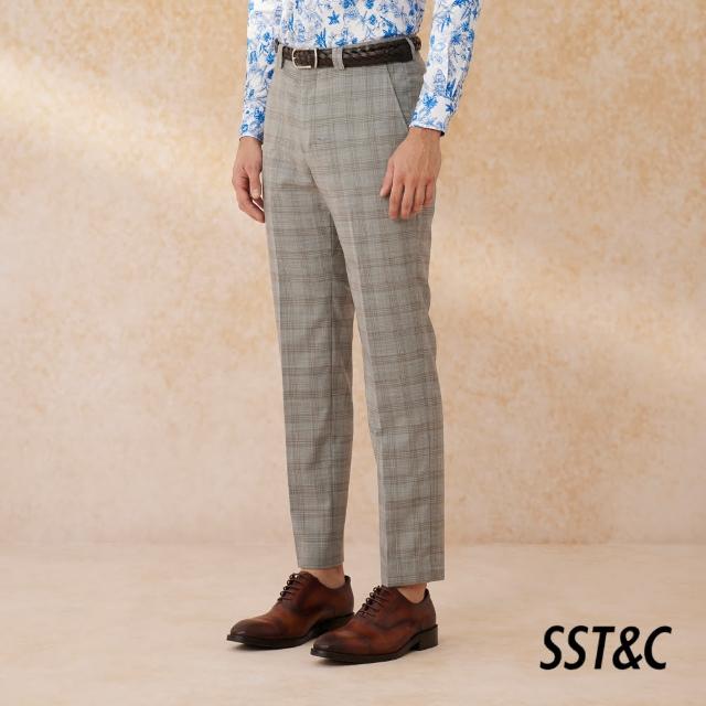 【SST&C 新品９折】可機洗系列淺灰格紋修身西裝褲0212403004