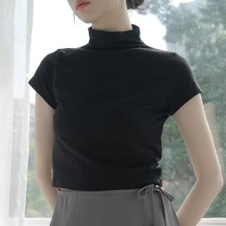 【Queenshop】女裝 氣質高領短版合身上衣-黑 現+預 01098184