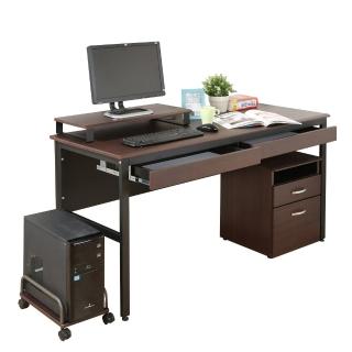 【DFhouse】頂楓150公分電腦桌+2抽屜+主機架+活動櫃+桌上架-胡桃色