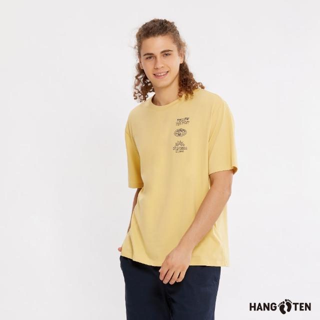 【Hang Ten】男裝-蚊蟲防護左胸印花短袖T恤(淺黃)