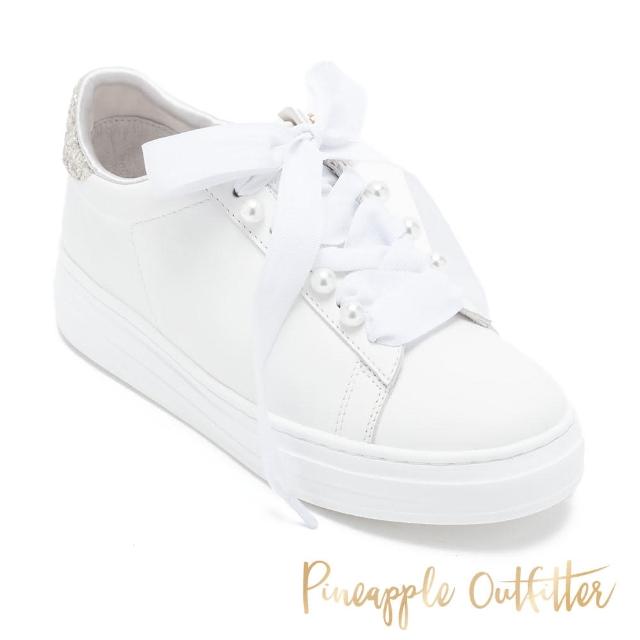 【Pineapple Outfitter】KENJI 真皮拼接亮鑽綁帶休閒鞋(白色)