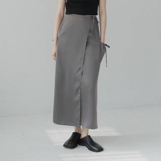 【Queenshop】女裝 一片式綁帶設計光澤緞面裙-灰 S/M/L 現+預 03021438