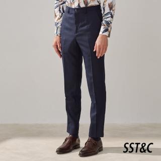 【SST&C 換季75折.】海軍藍紋理可機洗修身版西裝褲0212309006