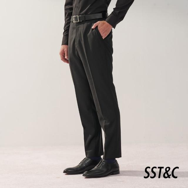 【SST&C 新品９折】黑色紋理可機洗標準版西裝褲0212309005