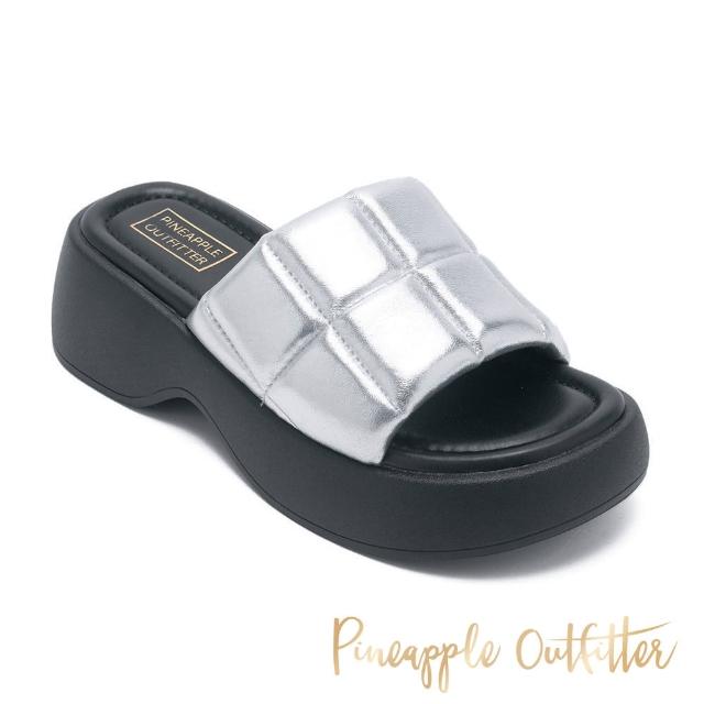 【Pineapple Outfitter】REGIS 雲朵寬帶粗跟拖鞋(銀色)