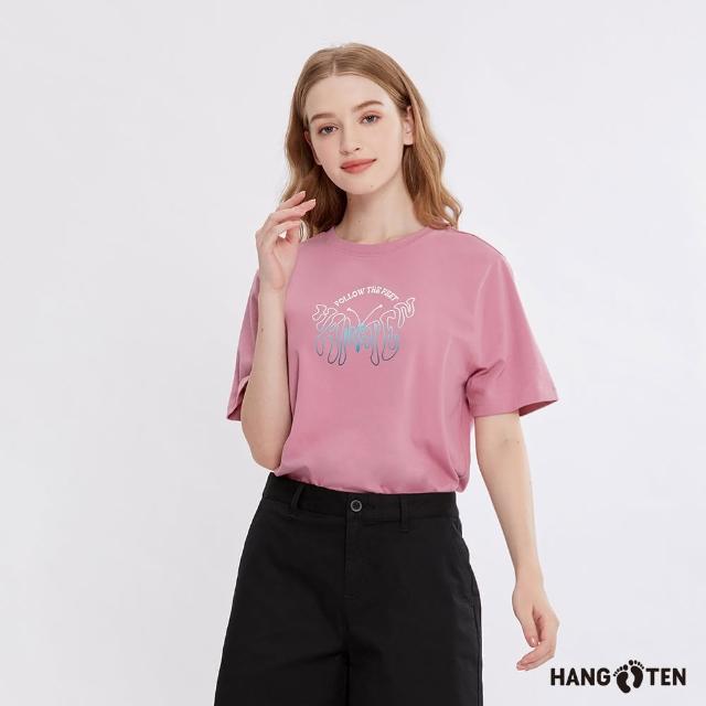 【Hang Ten】女裝-蚊蟲防護蝴蝶印花短袖T恤(粉紅)