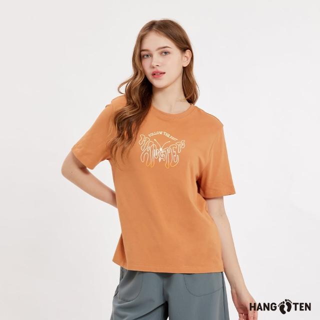 【Hang Ten】女裝-蚊蟲防護蝴蝶印花短袖T恤(琥珀色)