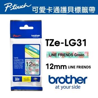 【brother】TZe-LG31 原廠LINE FRIENDS 護貝標籤帶(12mm 綠底黑字)