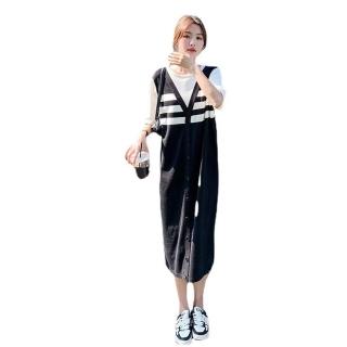 【巴黎精品】連身裙短袖洋裝(假兩件條紋拼接直筒女裙子a1fc26)