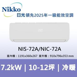 【NIKKO 日光】10-12坪頂級R32一級變頻冷暖型7.2KW分離式空調(NIS-72A/NIC-72A)
