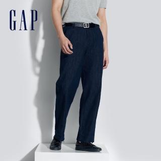 【GAP】男裝 亞麻拼接寬鬆牛仔褲-深藍色(887968)