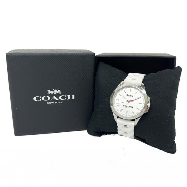 【COACH】經典LOGO素面錶面編織果凍錶帶女用手錶(白)