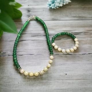 【EU CARE 歐台絲路】天然祖母綠珍珠手環項鍊組~5月幸運石安神幫助平穩心境讓人感到輕鬆愉悅帶來幸福和好運