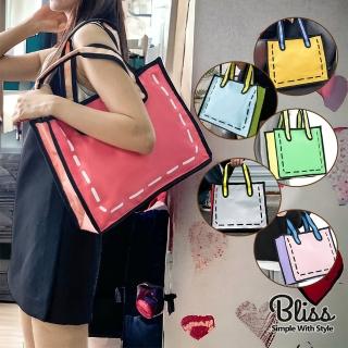 【Bliss BKK】趣味2D風色彩手提托特包 大容量 側背包(6色可選)
