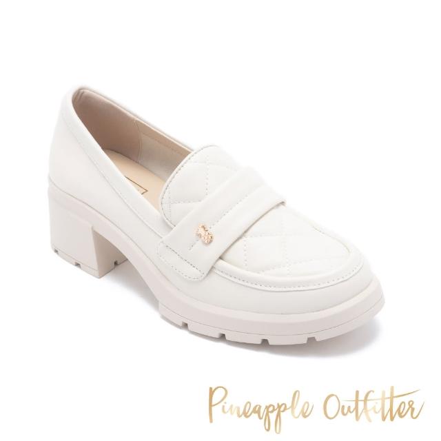 【Pineapple Outfitter】EARL 菱格素面低跟樂福鞋(白色)