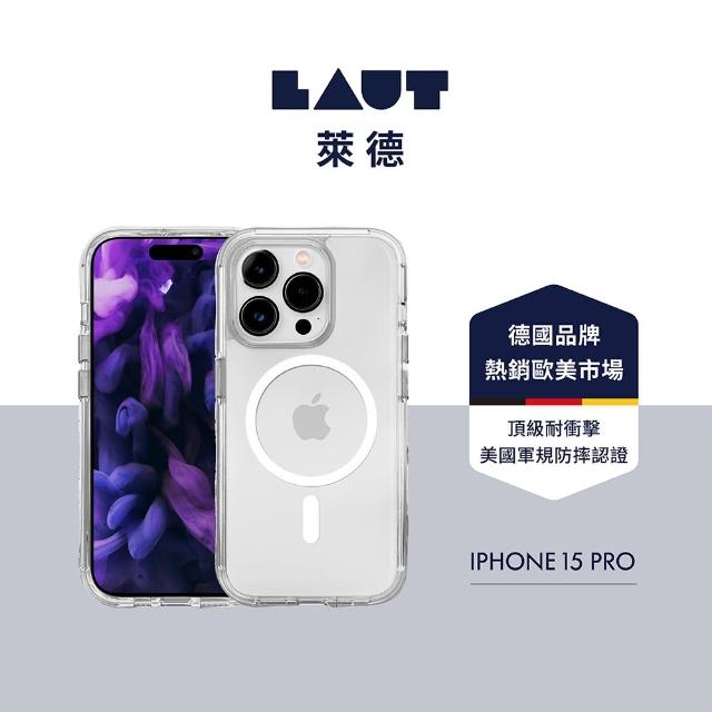 【LAUT 萊德】iPhone 15 Pro 磁吸水晶邊框軍規耐衝擊保護殼（按鍵式）-透明(支援MagSafe功能)