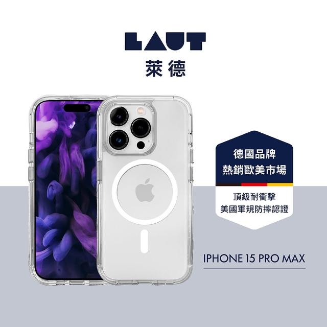 【LAUT 萊德】iPhone 15 Pro Max 磁吸水晶邊框軍規耐衝擊保護殼（按鍵式）-透明(支援MagSafe功能)