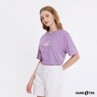 【Hang Ten】女裝-舒爽棉吸濕快乾短版印花短袖T恤(粉紫)