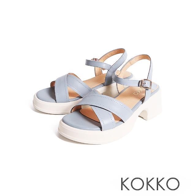 【KOKKO 集團】顯瘦美型全真皮厚底涼鞋(淺藍色)