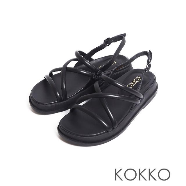 【KOKKO 集團】率性顯瘦感細帶厚底涼鞋(黑色)