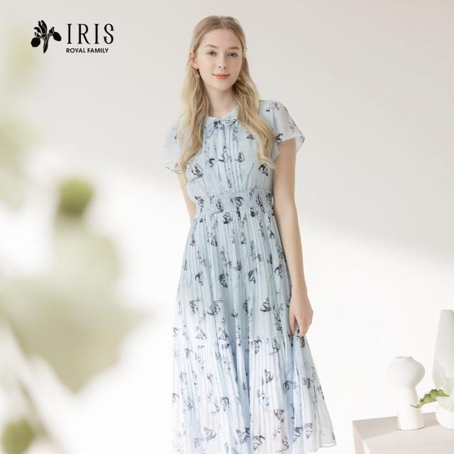 【IRIS 艾莉詩】水墨印花雪紡壓褶連衣裙-2色(42630)