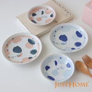 【Just Home】日本三花貓陶瓷餐盤4件組-2種盤型(日本製 點心盤 餐盤 貓咪盤)