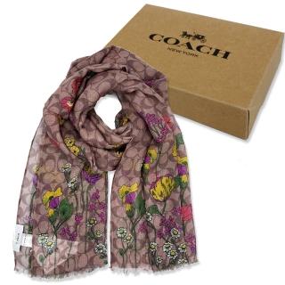 【COACH】C LOGO花卉莫代爾混蠶絲絲巾圍巾禮盒(花卉/焦糖)