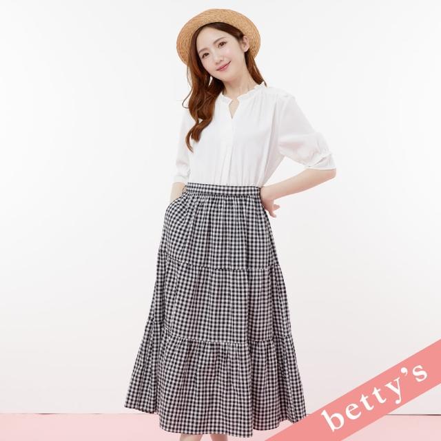 【betty’s 貝蒂思】鏤空蕾絲雪紡格紋長洋裝(黑格子)